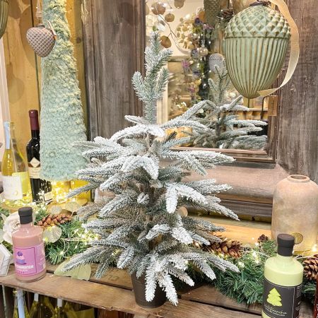 Tannenbaum beschneit im Zinktopf 